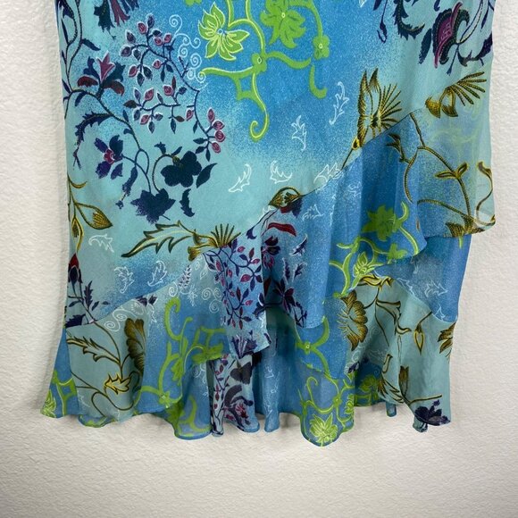 Zero Zero Women's Y2K Fairy Asian Maxi Ruffle Floral Boho Skirt Blue Size M - Picture 6 of 12